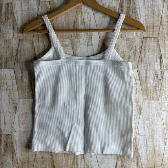 Hot Kiss Womens Ribbed White Tank Top Size L Basic Spaghetti Strap Camisole - Picture 2 of 5